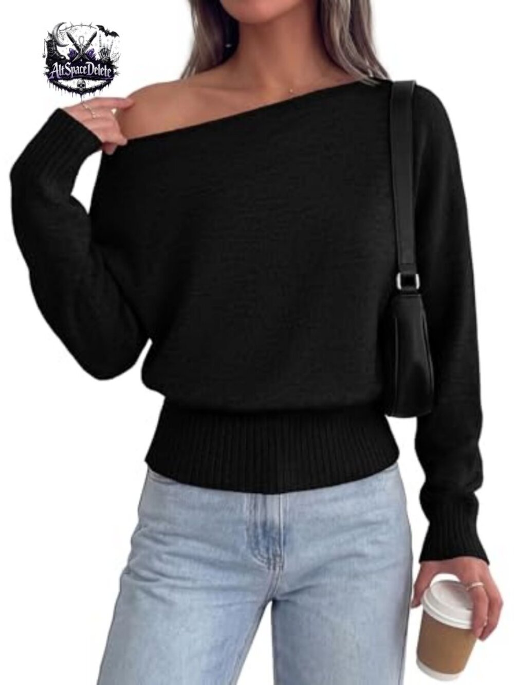 Womens Off The Shoulder Sweater Asymmetrical Neck Batwing Sleeve Pullover
